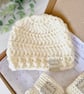 Hello World Crochet Baby Hat & Booties Set - Cream Newborn Gift - Image 4