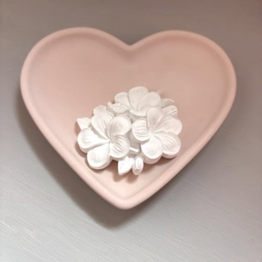 Blush Heart Trinket Dish with White Floral Decorative Stone