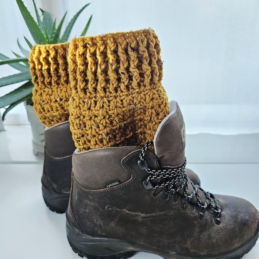 Honeysuckle Boot Cuffs, Yellow & Cream Fleck Aran Ankle Warmers