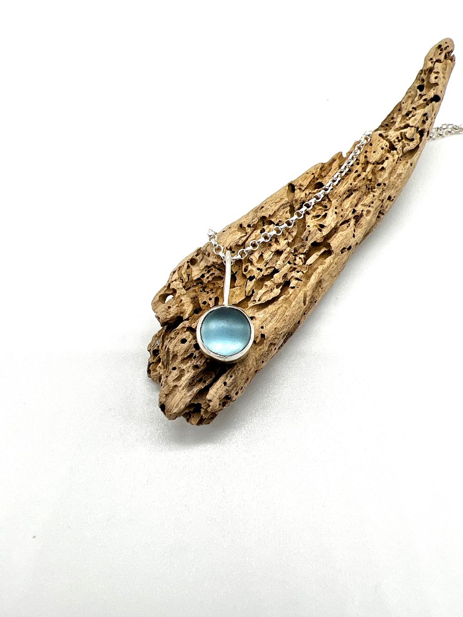 Little Light Blue Sea Glass Necklace 