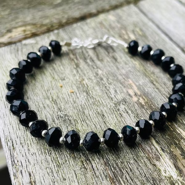 Faceted Black Crystal Rondelle Beaded Bracelet 