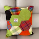 A bright and beautiful Harris Tweed patchwork cushion 