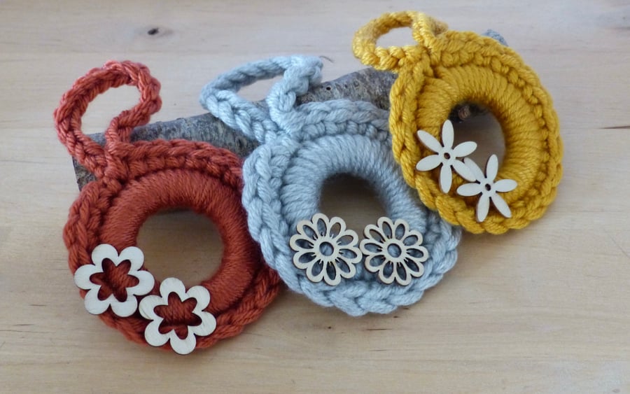 Set of 3 Crocheted Wreath Decorations