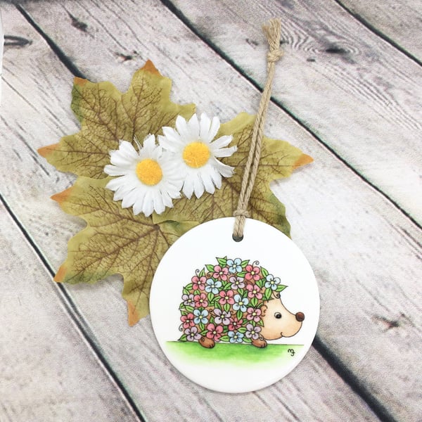 Ceramic Hanging Decoration - Floral Hedgehog