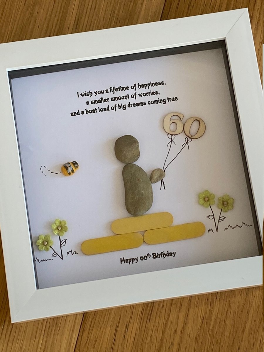 Birthday or Milestone Pebble Frame, 60th Birthday Gift, Birthday Gift for Bestie