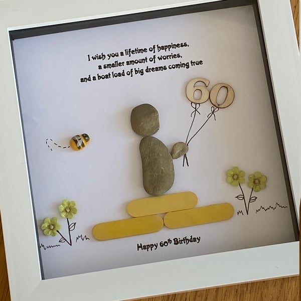 Birthday or Milestone Pebble Frame, 60th Birthday Gift, Birthday Gift for Bestie