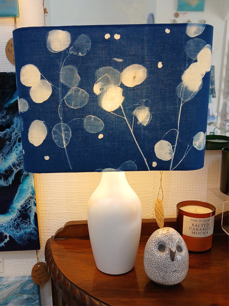 Hand Printed Cyanotype Oblong Lampshade (1)