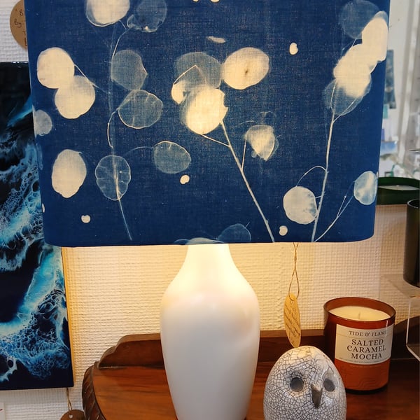 Hand Printed Cyanotype Oblong Lampshade (1)