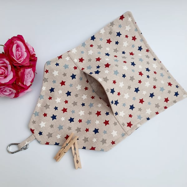 Star print cotton peg bag, clip on. 