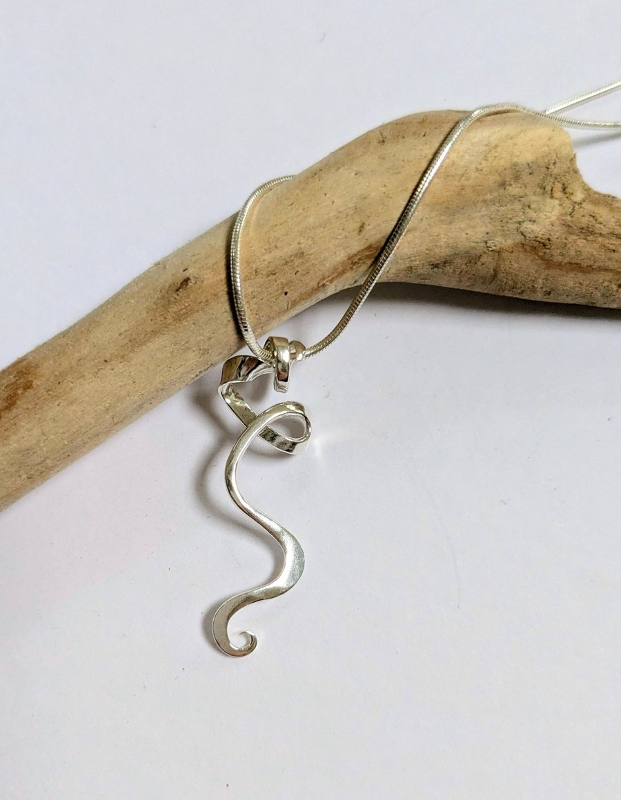 Twisted Sterling Silver Pendant on Silver Snake Chain Necklace