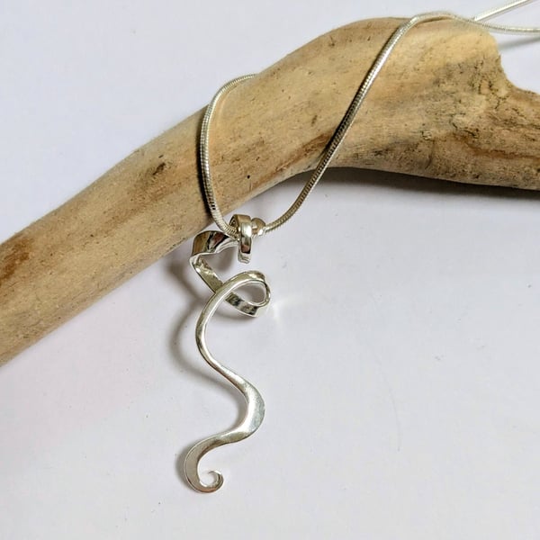 Twisted Sterling Silver Pendant on Silver Snake Chain Necklace