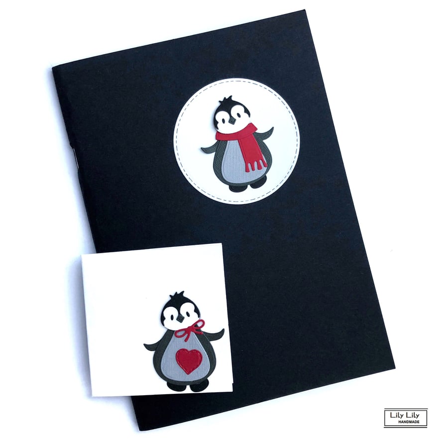 Penguin A5 notebook, sketchbook, journal and gift card by Lily Lily Handmade 
