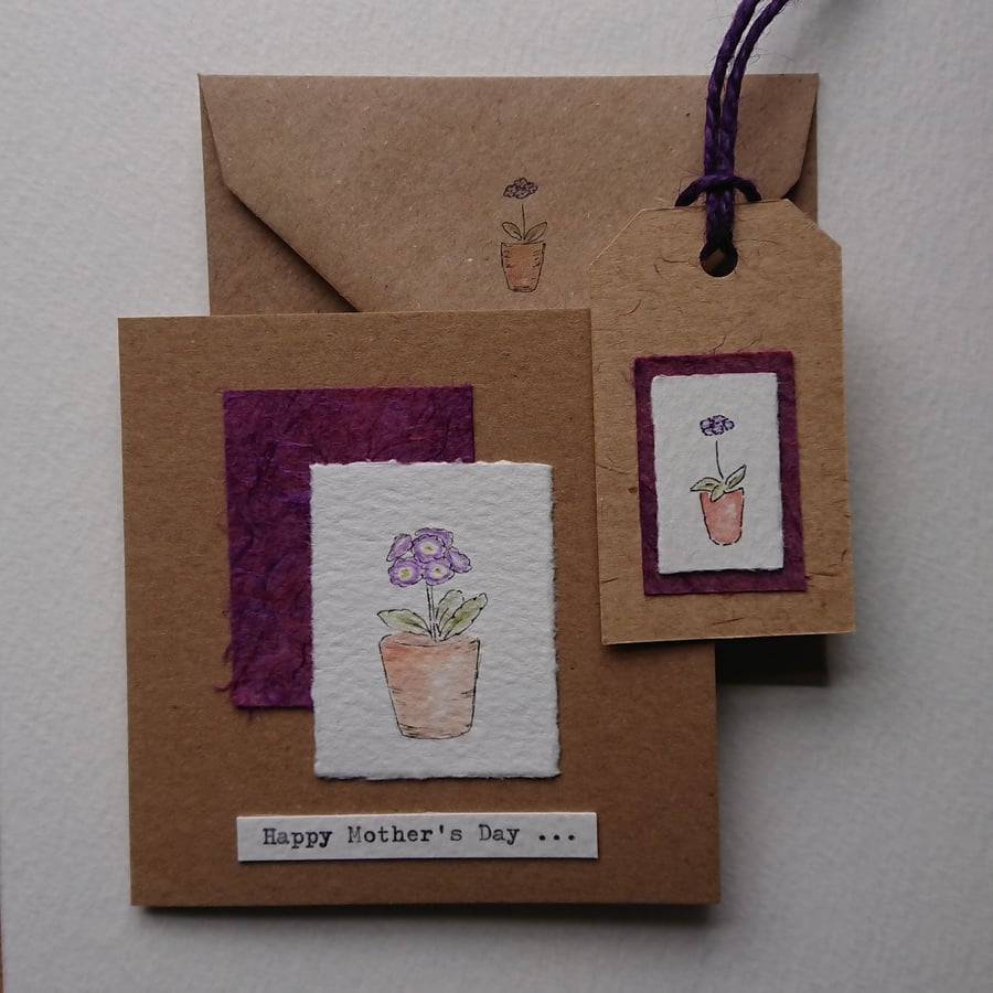 Mother's Day Card - Original hand painted Auricula - recycled card