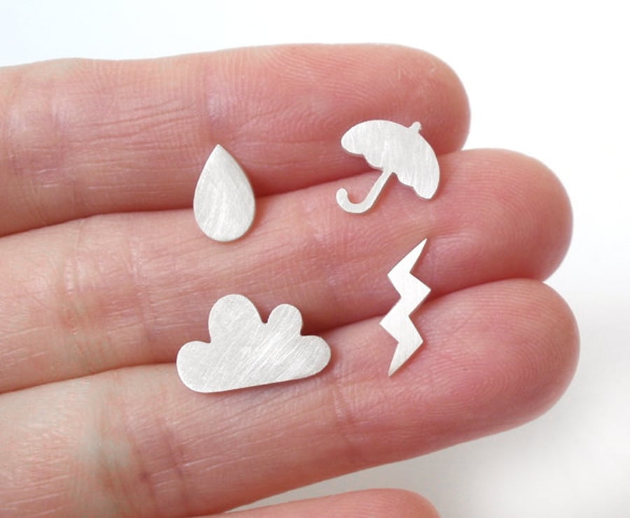 weather symbol ear studs (set of 4 ear studs), handmade in sterling silver