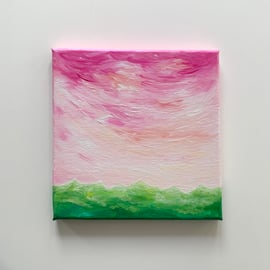 Original acrylic abstract landscape painting with magenta and pink skies