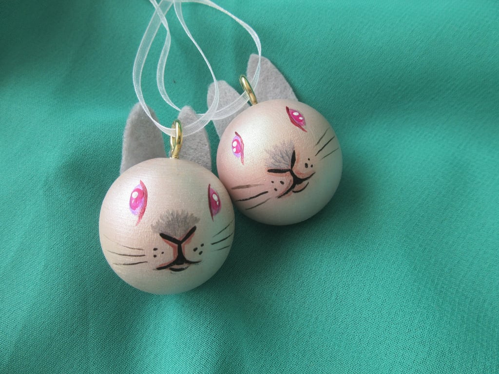 Bunny Rabbit Christmas Tree Baubles Hanging Decoration x 2