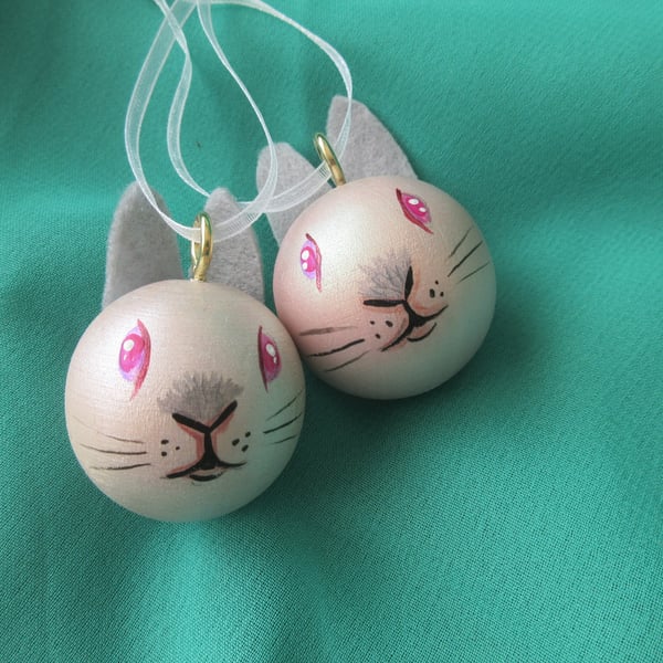 Bunny Rabbit Christmas Tree Baubles Hanging Decoration x 2