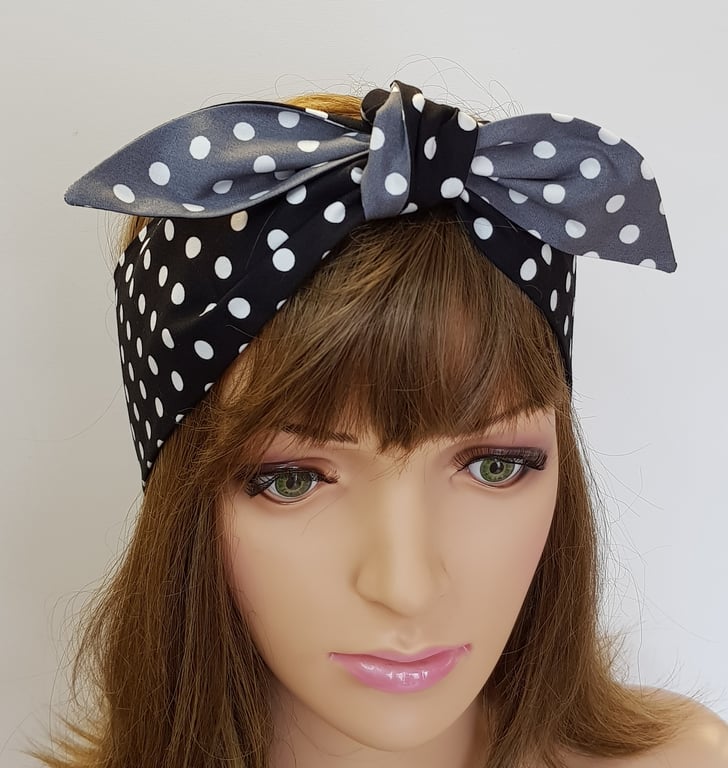 Polka dot self tie head scarf hair bandanna top tie cotton headband