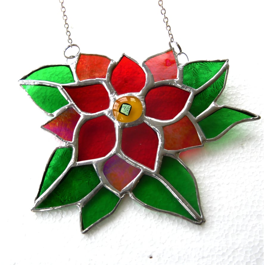 sold Poinsettia Stained Glass Suncatcher Red Christmas Flower Gift