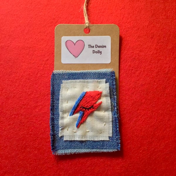 Textile David Bowie Embroidered Brooch.