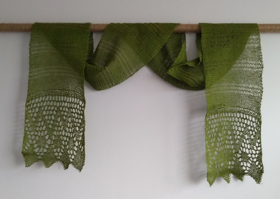 Hand Knitted Linen scarf in Green