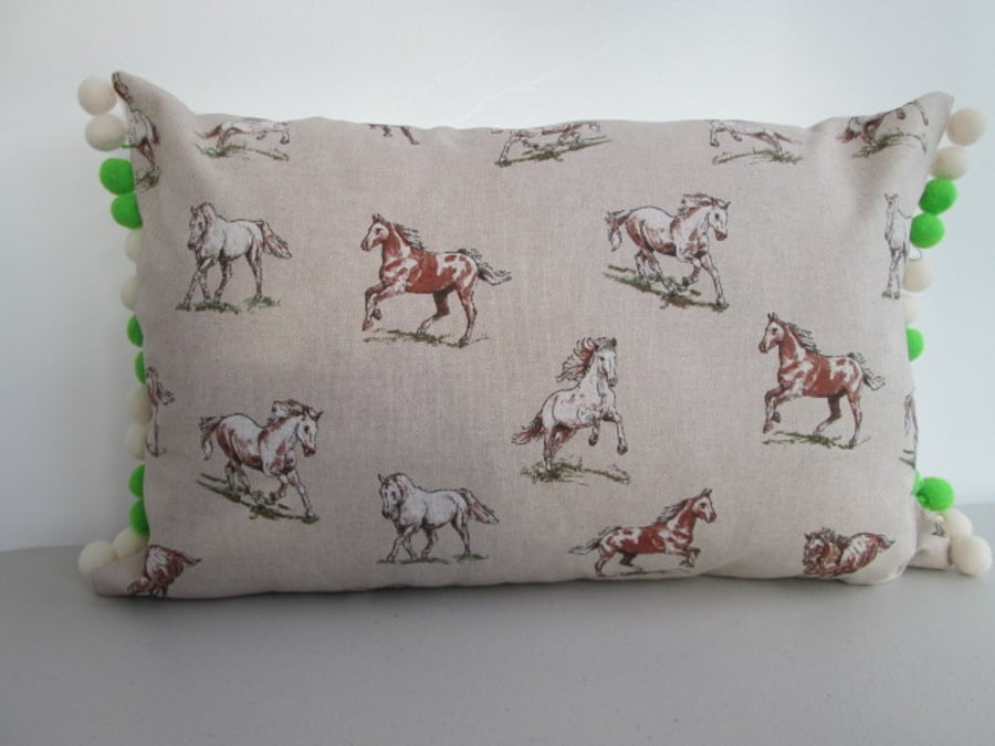 Horse Cushion with cream and green  bobbles