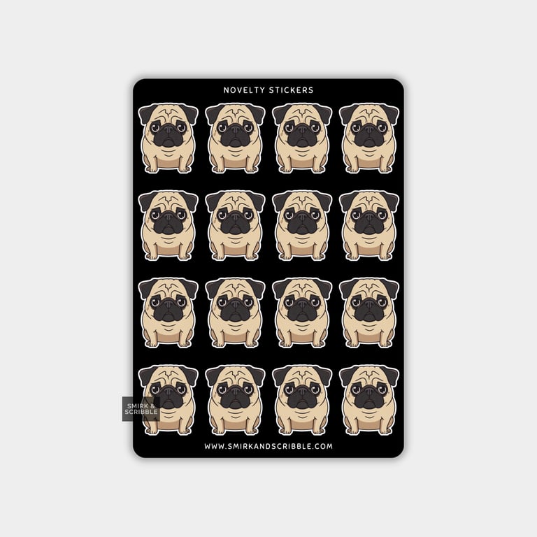 Funny Vinyl Sticker Sheet For Adults - Cute Pug