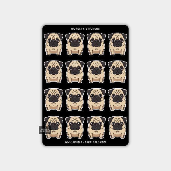 Funny Vinyl Sticker Sheet For Adults - Cute Pug