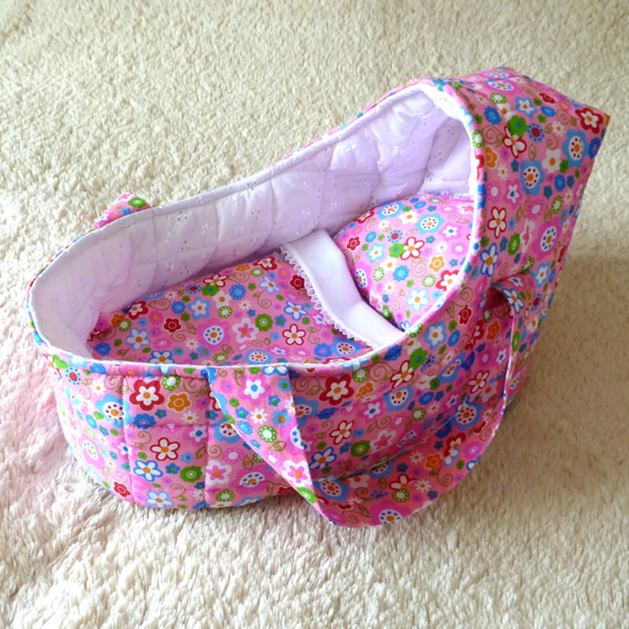 Doll's Carrycot with daisy design suitable for 14 inch dolls