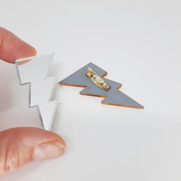 Mirror acrylic lightning bolt brooch pin badge