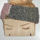 Grey and soft pink ear warmer head warmer 50cms 