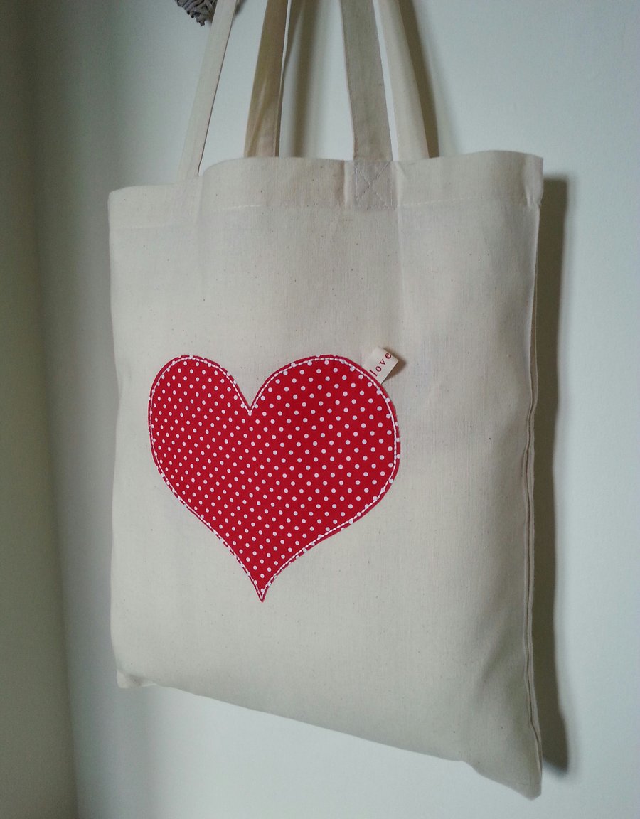Heart Crafty Spot Applique Cotton Bag.