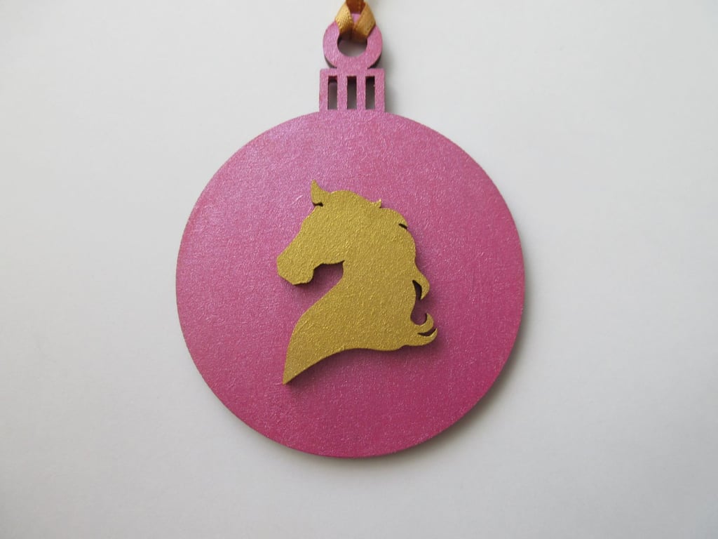 Horse Christmas Tree Bauble Decoration Pink and Gold