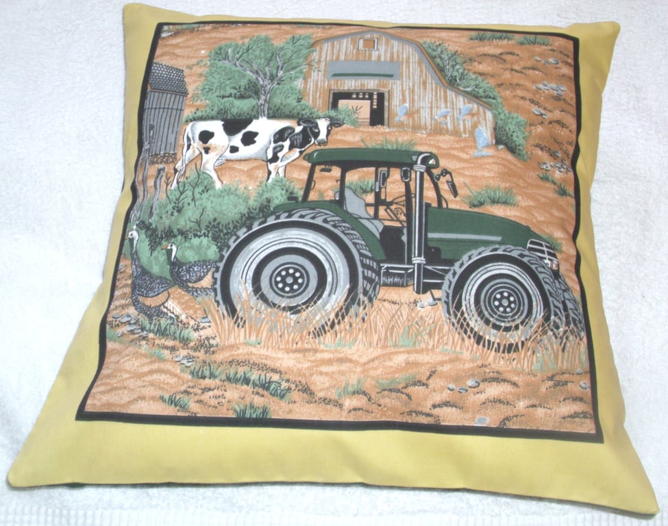 On the Farm Tractor, cow and Turkeys cushion