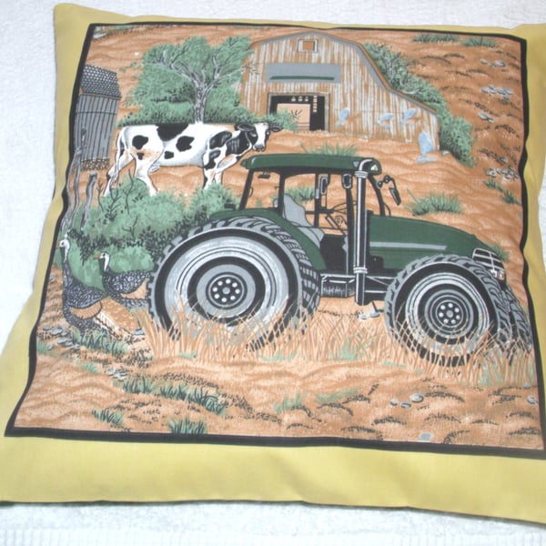 On the Farm Tractor, cow and Turkeys cushion