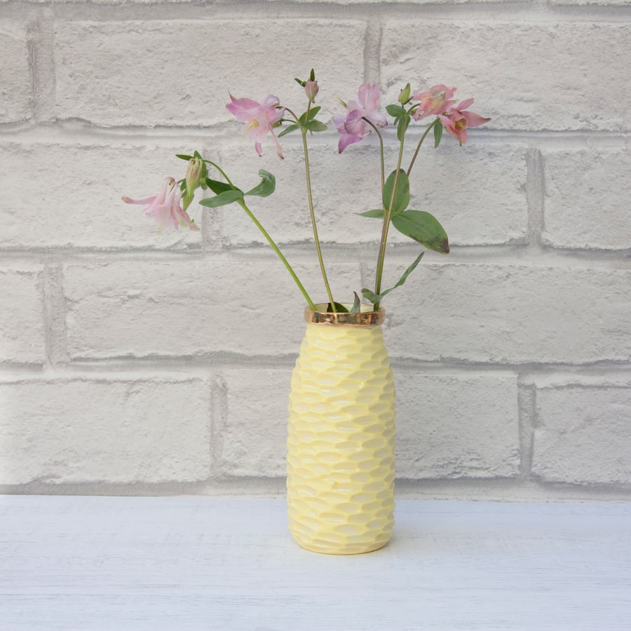 Gold Top Milk Bottle Vase - lemon yellow