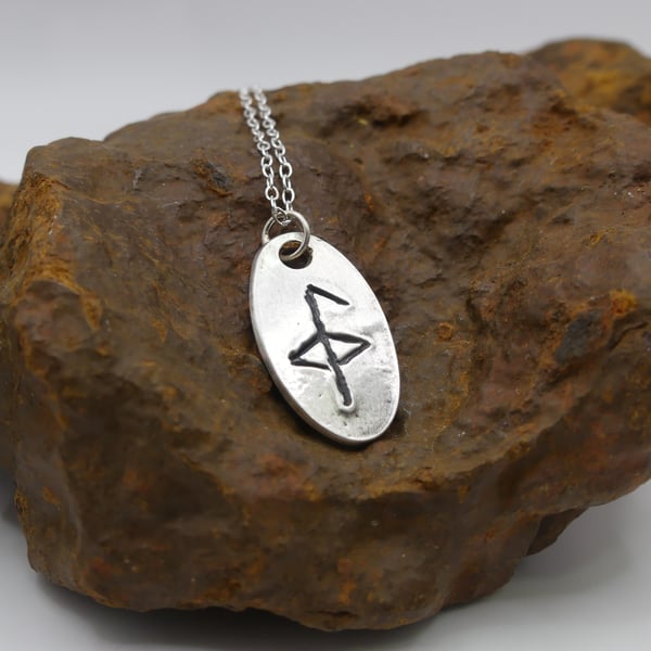 Recycled Sterling Silver Health Bind Rune Pendant Necklace.