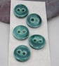 5 Small Round Emerald Green Ceramic Buttons - Image 1