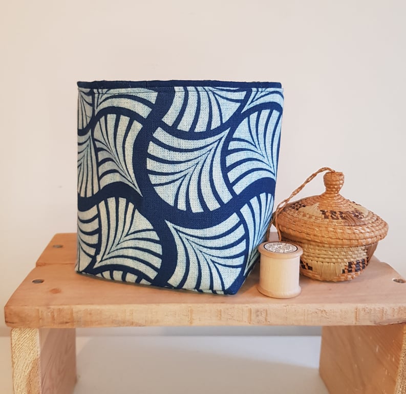 Fabric storage "basket": indigo dyed cotton; shell design