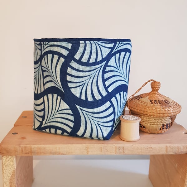 Fabric storage "basket": indigo dyed cotton; shell design