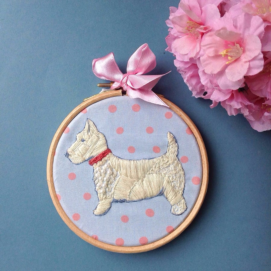 SALE Westie Dog Hand Embroidered Wall Hoop