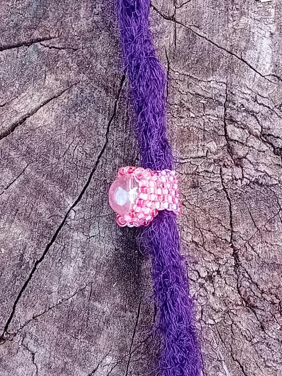 Pink dragon eye peyote beaded dreadlock cuff