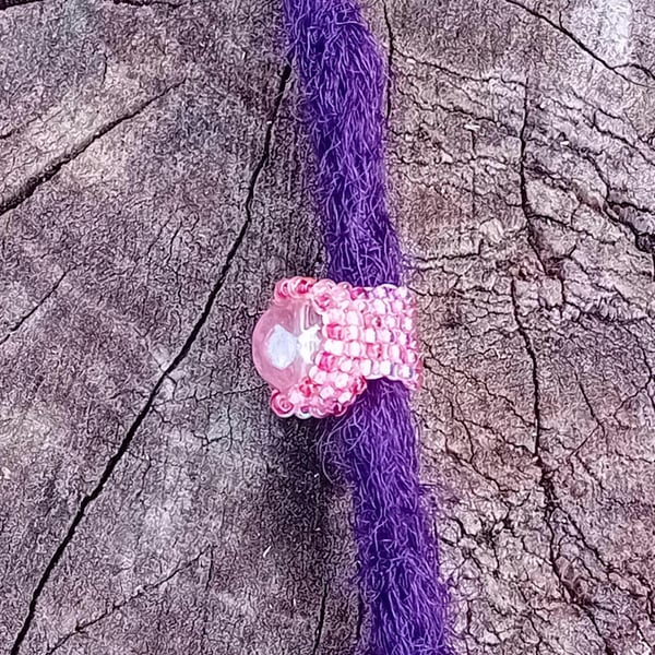 Pink dragon eye peyote beaded dreadlock cuff