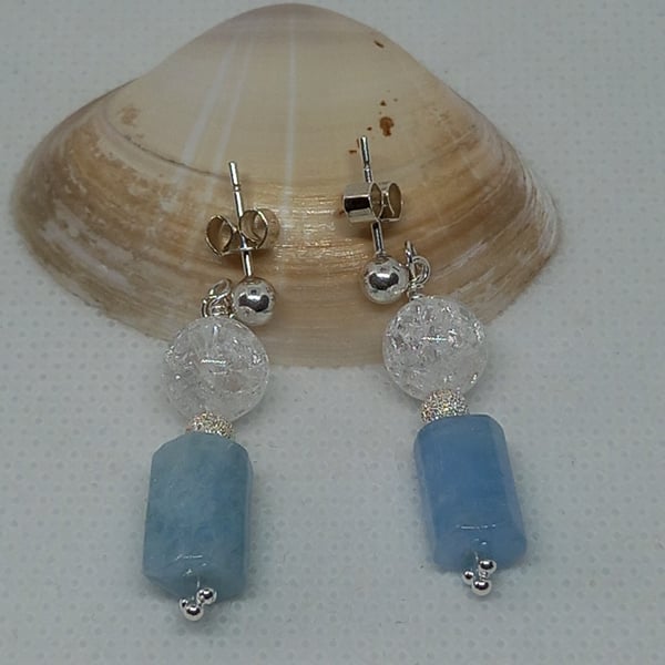 Aquamarine and Crackle Quartz Earrings