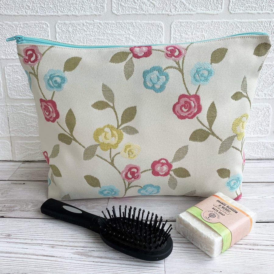 Rambling Roses Toiletry Bag with Pink, Yellow and Blue Roses