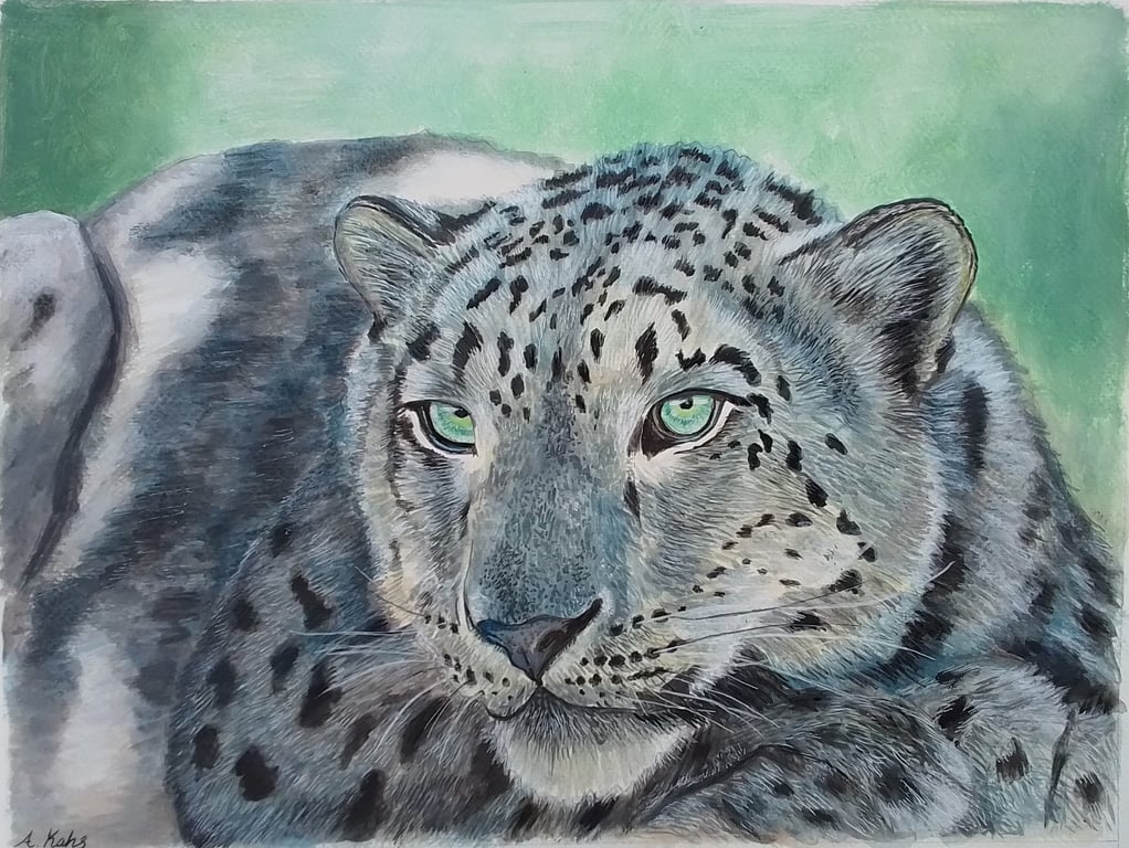 'A Moment Of Peace' Snow Leopard Painting in Acrylics