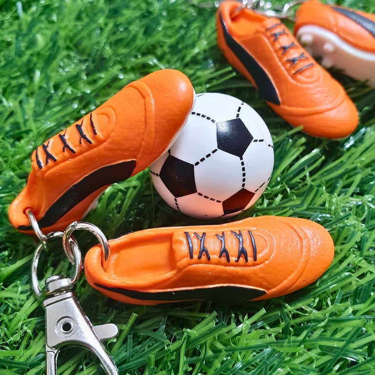 Orange Football Boots Keyring, Soccer Backpack Charm, Keychain For Football Fans