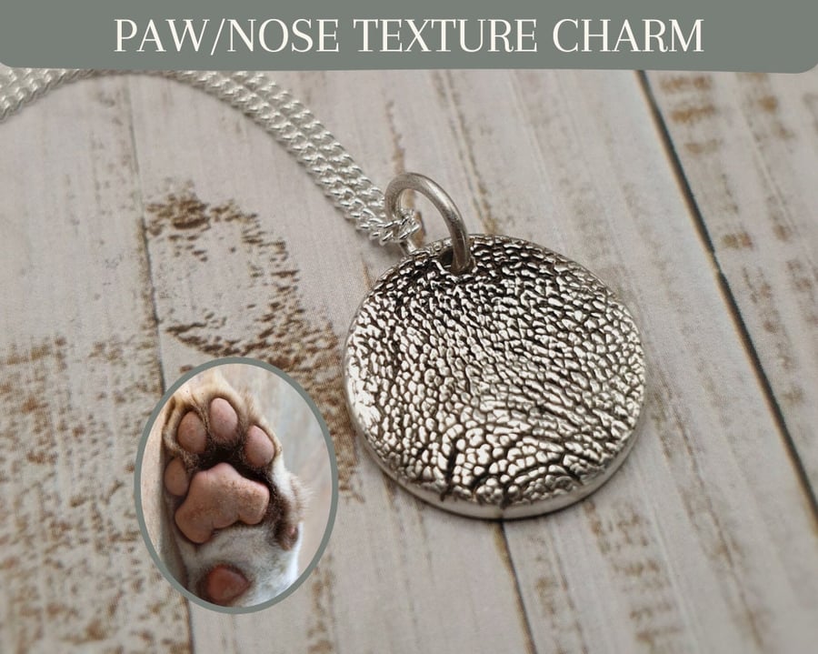 Pure Silver Dog Paw Print Texture Charm Necklace: Keepsake Jewelry