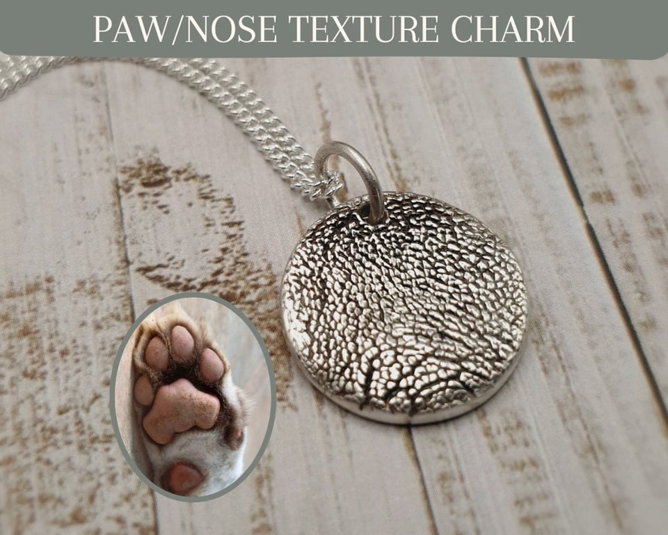 Pure Silver Dog Paw Print Texture Charm Necklace: Keepsake Jewelry