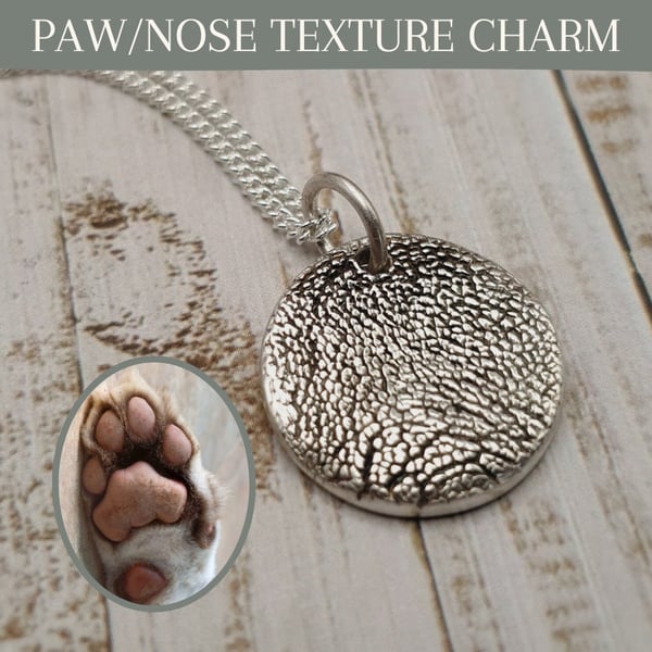 Pure Silver Dog Paw Print Texture Charm Necklace: Keepsake Jewelry